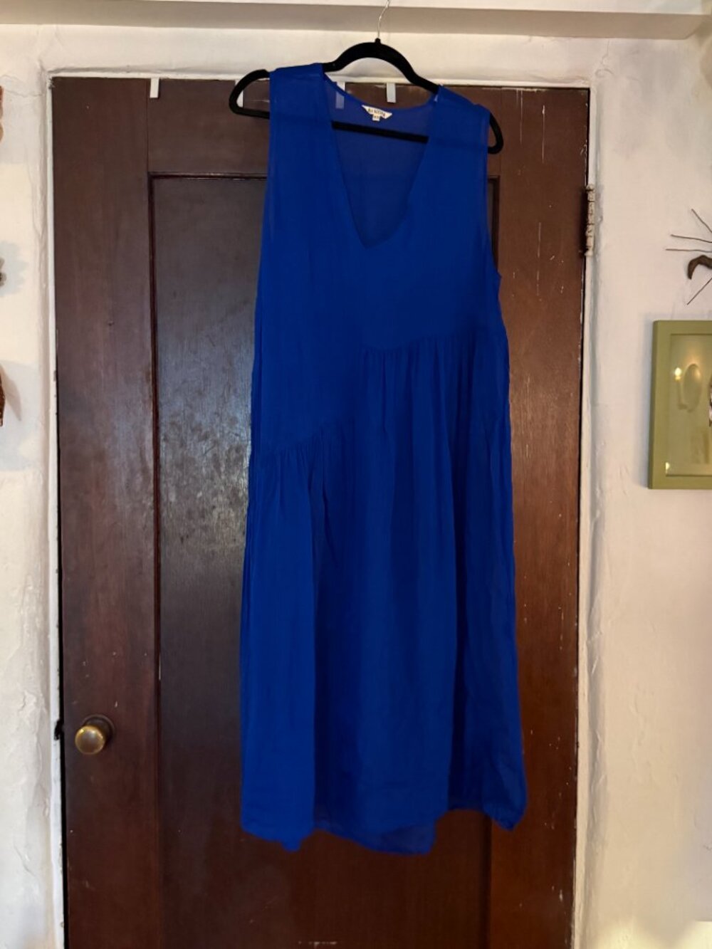 Ali Golden sheer v neck dress with gathered sides